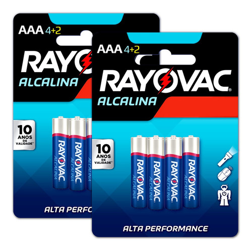 Imagem 1 de 8 de 12 Pilhas Aaa Alcalina Rayovac 2 Cart C/ 6 Unid