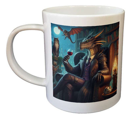 Taza Plastico Dragon Tomando Vino Smoking Luna Gato