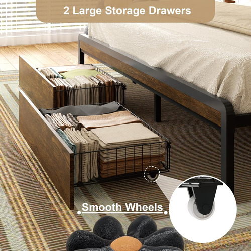 Base De Cama Matrimonial Size Con 2 Cajones Y Estacion Carga
