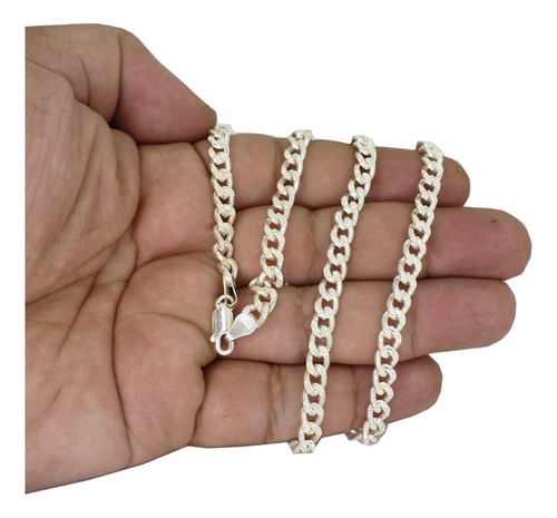 Cadena Cubana Grumete Tipo Full Ice Plata Sin Piedra Diamnte Color Plateado