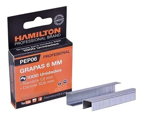 Grapas 6 Mm Caja  X 1000 Und Hamilton Para Mod: Pep06