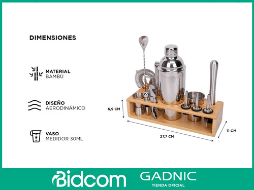 Kit Profesional Bartender Barman Gadnic Cocteles Bebidas