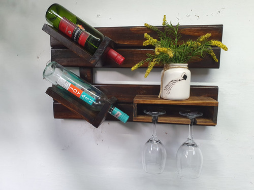 Botellero De Pared Con Repisa Y Portacopas