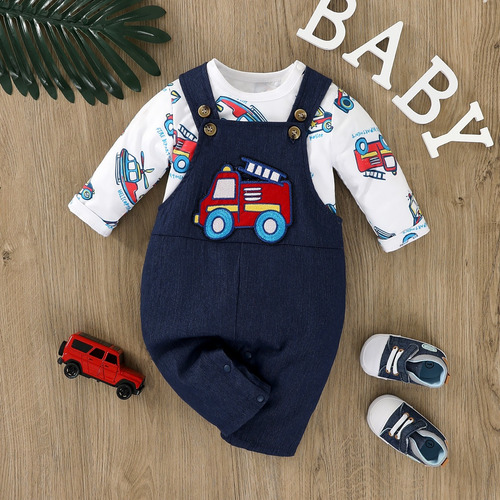 Conjunto Mameluco De Algodón Estampado Graffiti Para Bebés Azul Oscuro 3-6 M