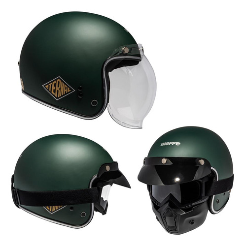 Capacete Aberto Bieffe B45 Eternal Verde Fosco Custom