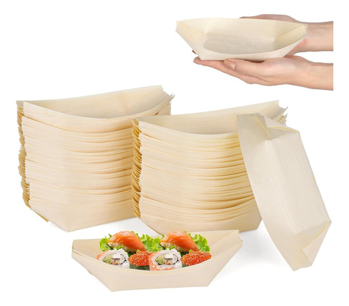 100 Platos De Bambú Desechables 7.5 Para Barcos Y Sushi