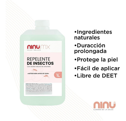 Imagen 2 de 6 de Repelente Mosquitos E Insectos A Base De Citronela Ninu 1 L