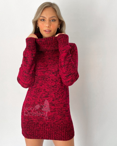 Poleron Largo De Hilo Acrilico Mujer Sweater Pullover Dama