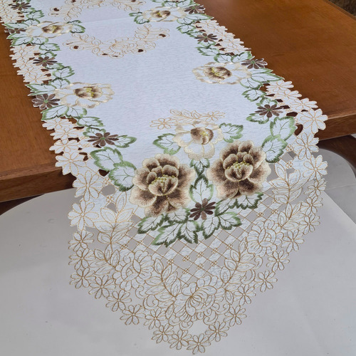 Caminho De Mesa Guippir Bordado Renda 1,50 Trilho Paris Luxo Cor Flor Marrom