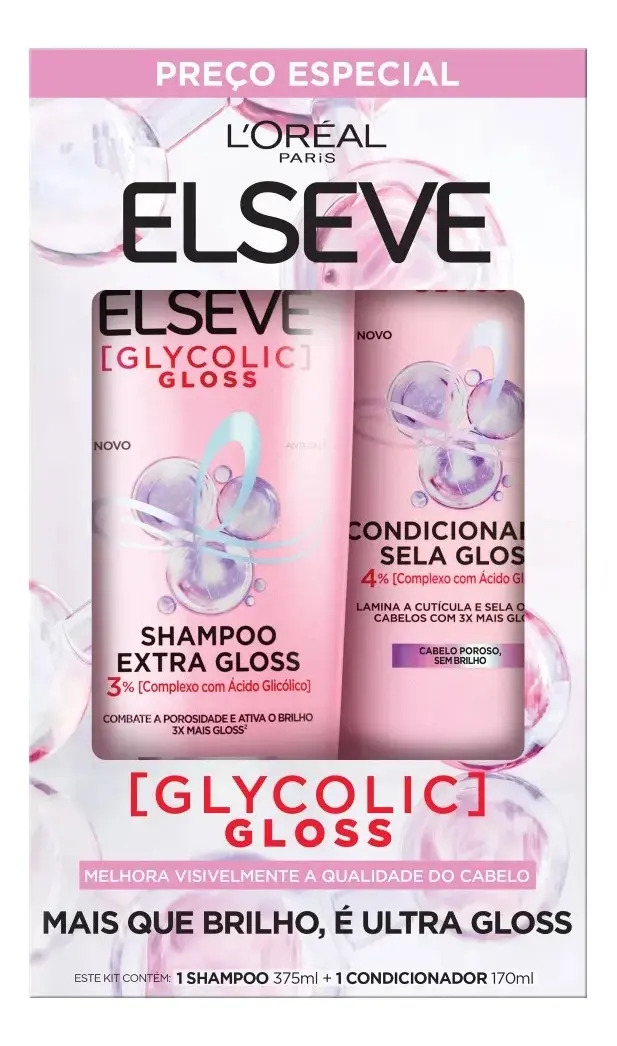 Kit Shampoo 375ml E Condicionador 170ml Elseve Glycolic
