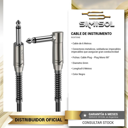 Imagen 2 de 5 de Cable Plug L 6 Metros Roxtone Guitarra Bajo Teclado Full
