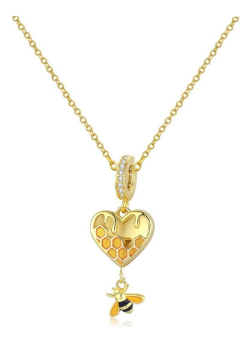 Plata 925 Collar Cristal Austriaco Dije Charm Corazon Abeja