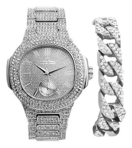 Charles Raymond Bling-ed Out Pulsera Cubana Con Reloj De Hip