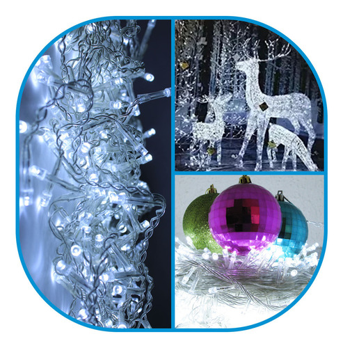 Serie Navidad 100 Luces Led 5 Mts Blanca Fria 8 Tiempos