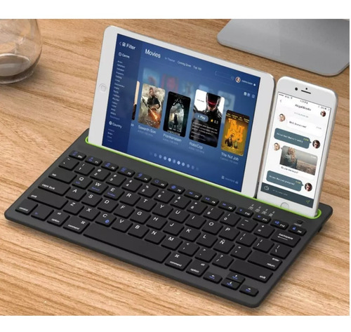 Teclado Bluetooth Recargable Porta Tablet Telefono Multiuso