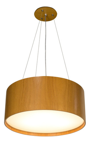 Lustre Pendente Cilíndrico Madeira 40 Cm Cor Freijó