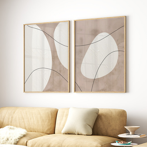 Quadros Decorativo Dupla Grande Com Moldura Abstrato Neutros