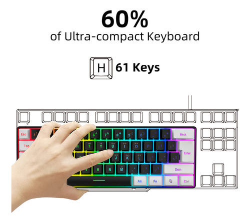 Teclado Para Jogos Com Fio Pequeno Rgb