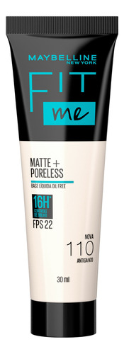 Base de maquiagem líquida Maybelline Fit Me Matte+ Poreless Fit Me FPS tom nova 110 antiga n70  -  72mL 45g