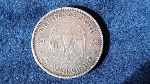 Moneda Alemania 5 Marcos 1935 Reich. Plata. Lp 385