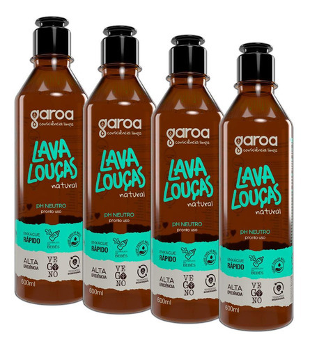 Lavaplatos Garoa Natural 600 ml - pH neutro (combo 4 unidades)