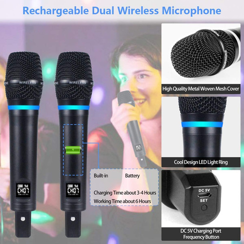 Sistema De Micrófono Inalámbrico Recargable Kithouse S9 Uhf