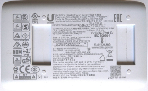 Imagen 6 de 9 de Fuente Poe Poe+ 48v 0.65a 31.2w Ubiquiti U-poe-at-ar Gigabit
