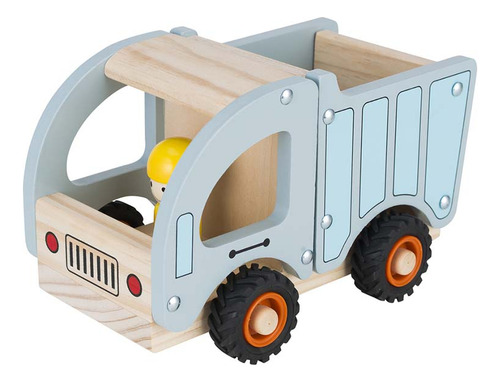 Camion Volcador De Madera Ruedas De Goma Fl595 Color Celeste