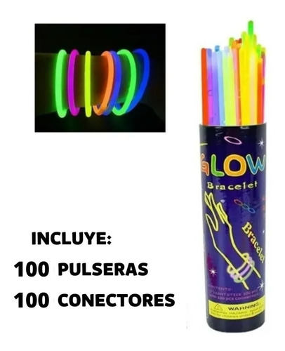 Imagen 2 de 5 de 100 Pulseras Fiestas Neón Tik Tok Brillan En La Oscuridad