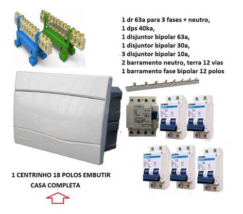 Qdc Quadro De Distribuição 18 Disjuntores + Dr + Disjuntor +