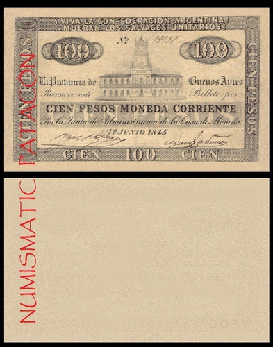 Billete 100 Pesos Moneda Corriente Bs As 1844 - Copia 394