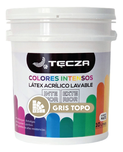 Pintura Látex Tecza 10l Colores Intensos Interior Y Exterior Gris Topo Mate