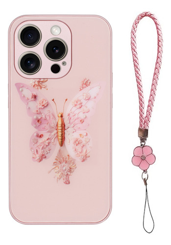 Protector iPhone 15 Pro Max Diseño Mariposa Color Rosa 