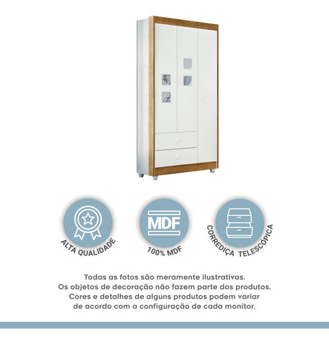 Guarda Roupa De Bebê 100% Mdf 3 Portas 2 Gavetas Life Flex