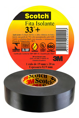 Kit 12 Fita Isolante Scotch 3m 33+ 19mm 20 Metros