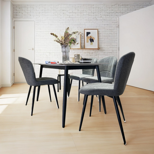 Juego Comedor Bulnes Neolith 120 Patas Negra + 4 Panama Negro Chenille Gris Oscuro
