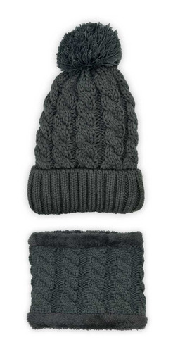 Gorro Pompon + Cuello Invierno Lana Con Corderito Unisex