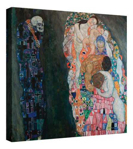 Cuadro Decorativo Canvas Moderno Muerte Y Vida Gustav Klimt Color Natural Armazón Natural