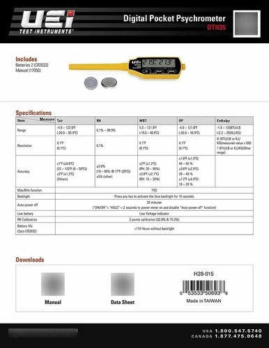 Psicrómetro Digital Uei Test Instruments Dht35