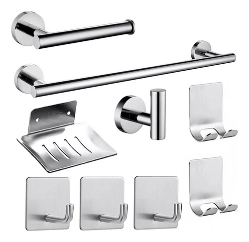 Set Accesorios De Baño Toallero Acero Inoxidable 9 Piezas Color Plateado Kitul Home