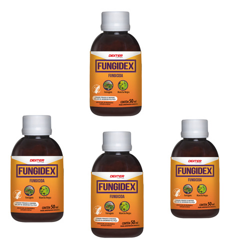 Kit 04 Fungidex 50ml Poderoso Controle Doenças Pragas Jardim
