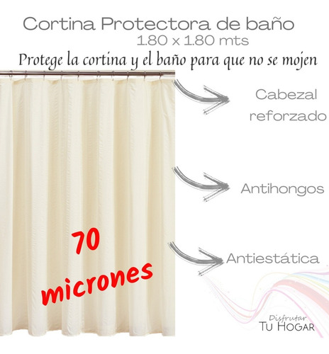 Protector Cortina Baño Antihongos Antiestatica + 12 Ganchos