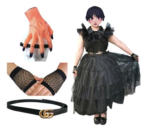 Disfraz Merlina Addams Vestido Para Adulto Cosplay Halloween Fiesta Wednesday  Dedos 