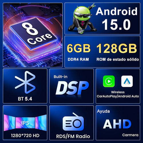 Autoestéreo De 6+128g Pantalla Para Honda Brv 2015-2021 Negro