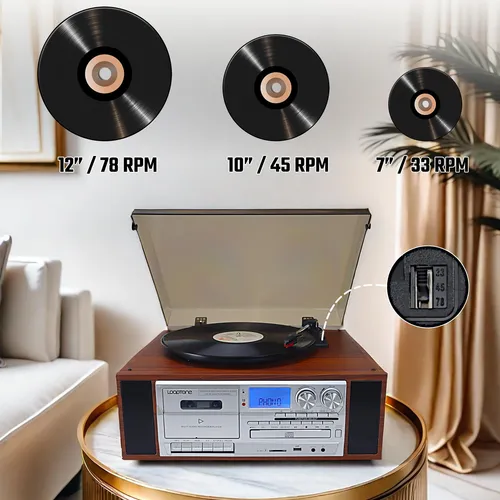 Tocadiscos 10 En 1 Bluetooth 3 Velocidades Vintage Plata