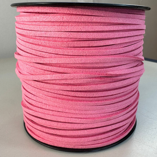 Fio Cordão Couro Tira Camurça Suede 3mm Rosa 10metros