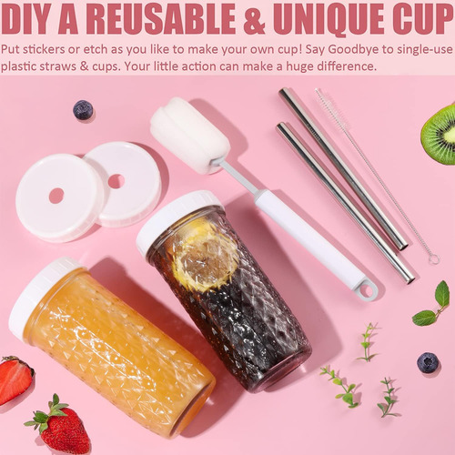 2 Pcs 24oz Glass Cups Set, Mason Jar Drinking Glasses Wit...
