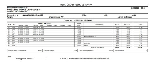 Sistema Controle De Ponto Importa Dados Relógio Eletrônico