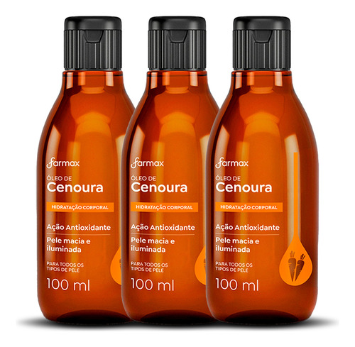 Kit 3 Unidades Óleo De Cenoura Farmax 100ml Corporal