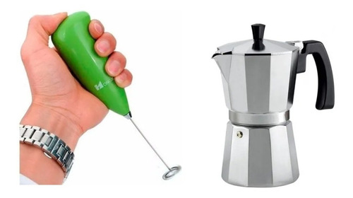 Mini Batidor Revolvedor De Leche + Cafetera Italiana 3 Tazas